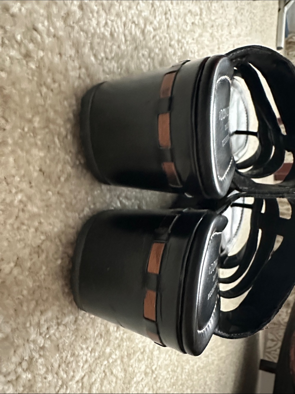 Donald J. Pliner Black and Brown Multi-Strap Wedge Slides - Picture 6 of 9